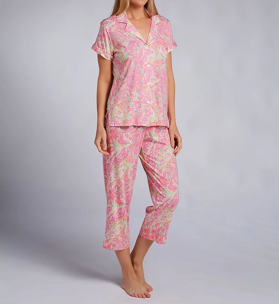 Lauren Ralph Lauren Women's Plus Classic Knit Capri Pant PJ Set in Pink Paisley (92319X)   Size 3XL   HerRoom.com