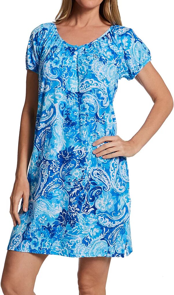 Lauren Ralph Lauren Women's Short Sleeve V-Neck Gown in Blue Paisley (LN22309)   Size Small   HerRoom.com