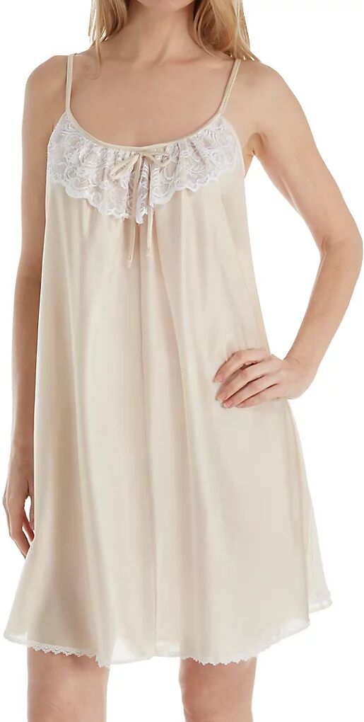 Amanda Rich Women's Spaghetti Strap Lace Trim Knee Length Gown in Beige (165-SH)   Size Medium   HerRoom.com