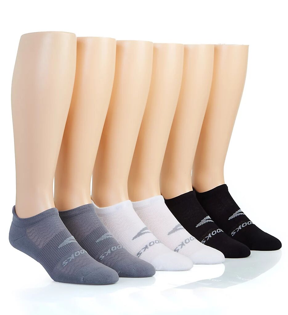 Brooks Women's Run-In No-Show Sock - 6 Pack in Asphalt/White/Black (280494)   Size Medium   HerRoom.com