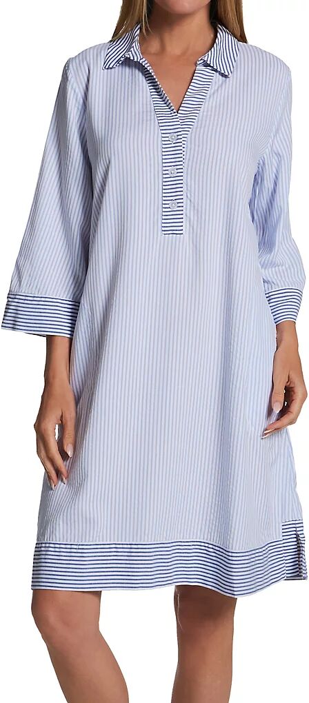 Donna Karan Sleepwear Women's Fine Lines Striped Sleepshirt in Blue Heron Stripe (D3323479)   Size Medium   HerRoom.com