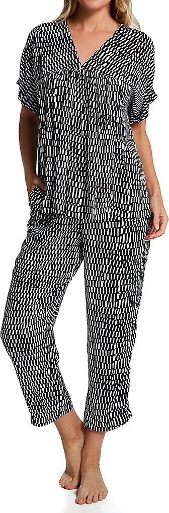 Donna Karan Sleepwear Women's Woven Abstract Print Cropped V-Neck PJ Set in Black Print (D3923482)   Size Small   HerRoom.com