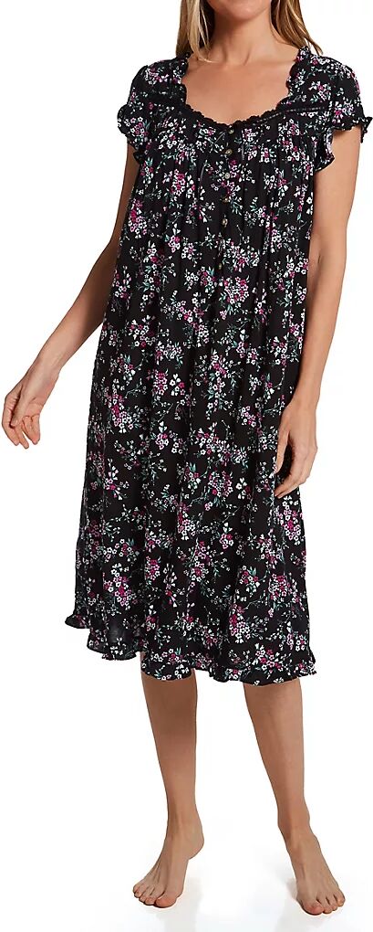 Eileen West Women's Plus Size Tencel Modal Jersey Knit 42" Nightgown in Black Grd. Floral (E10004X)   Size 2XL   HerRoom.com