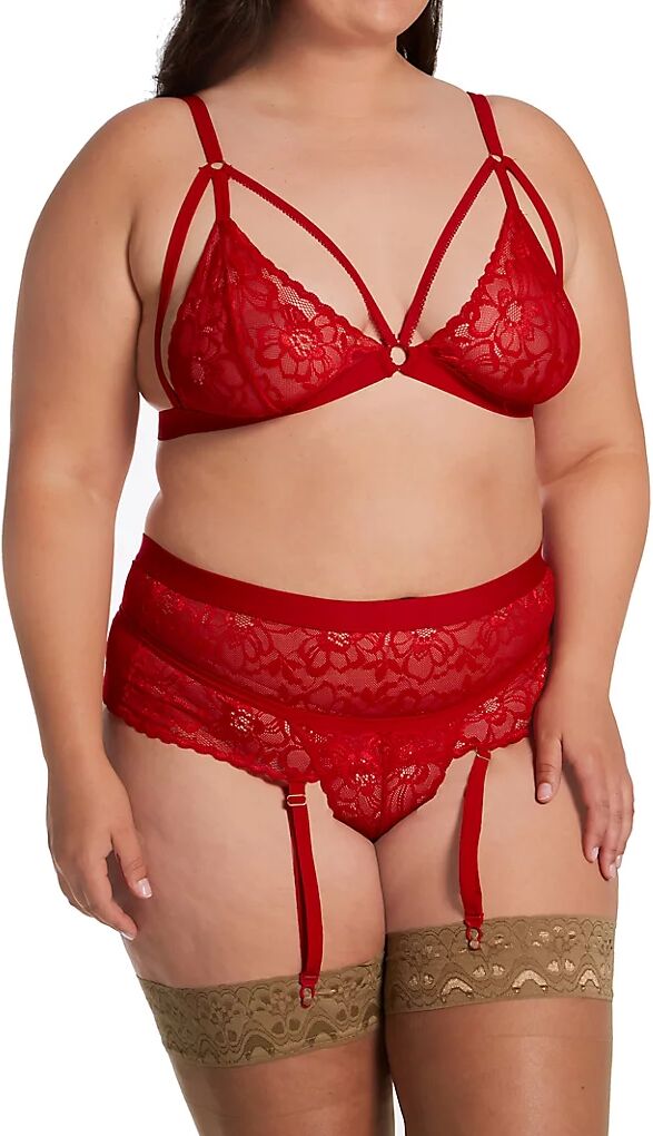 Mapale Women's Plus Three Piece Set With Garter Belt And G-String in Red (8561X)   Size XL/2XL   HerRoom.com