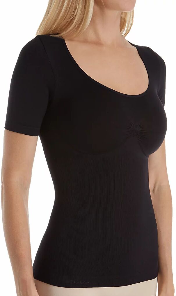 MeMoi Women's SlimMe Seamless Short Sleeve Shaping Top in Black (MSM-130)   Size Medium   HerRoom.com