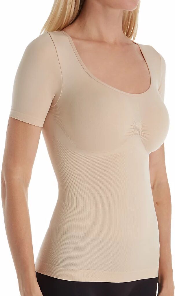 MeMoi Women's SlimMe Seamless Short Sleeve Shaping Top in Beige (MSM-130)   Size XL   HerRoom.com