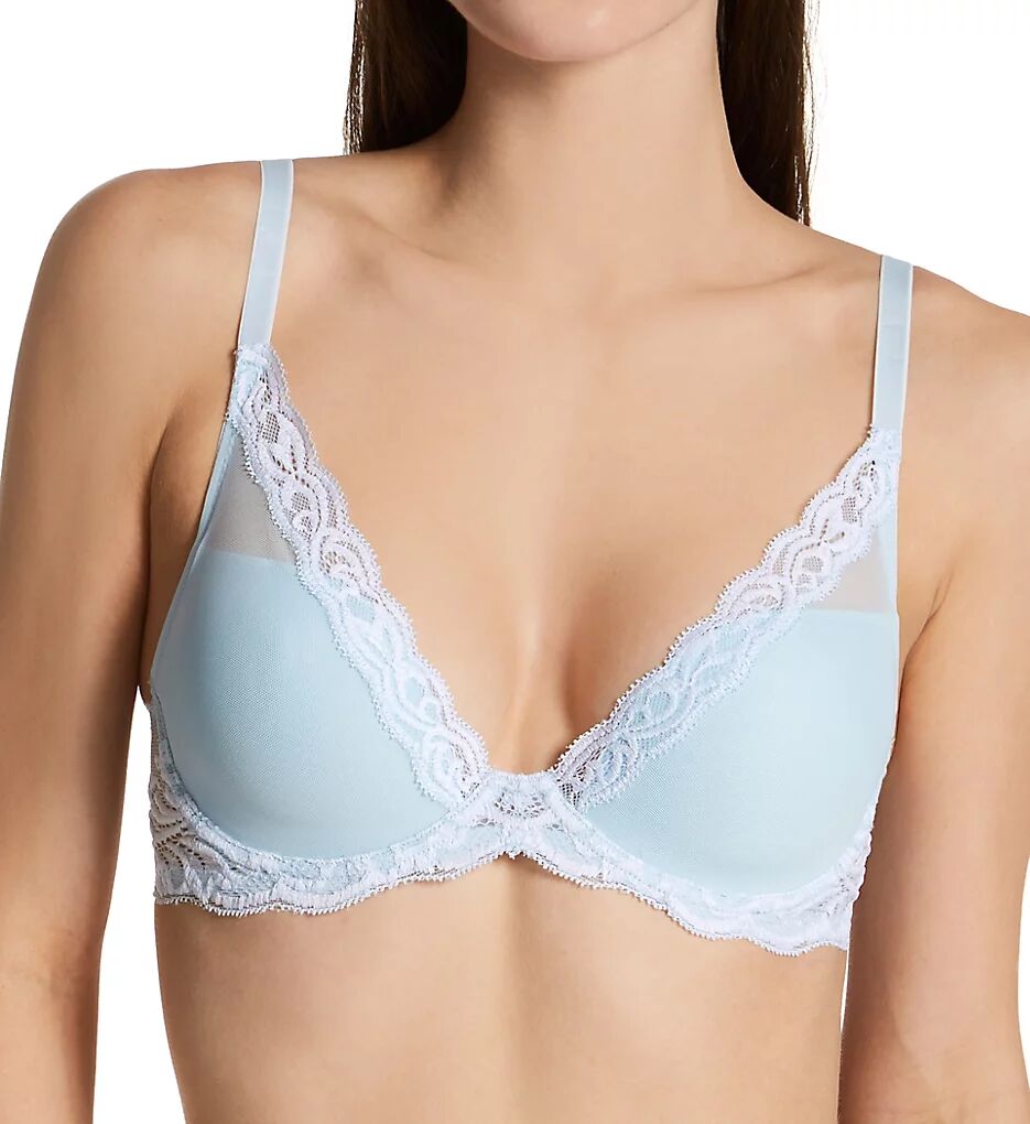 Natori Women's Feathers Contour Plunge Bra in Baby Blue/White (730023)   Size 34DD   HerRoom.com