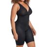 Leonisa Women's Sheer Stripe Sculpting Mid-Thigh Bodysuit Shaper in Black (018525)   Size XL   HerRoom.com