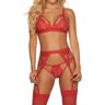 Mapale Women's Cage Lace Wireless Bra and Garter Set in Red (8221)   Size Medium/Large   HerRoom.com