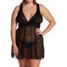 Oh La La Cheri Women's Plus Nora Mesh and Lace Empire Babydoll with Thong in Black (0789X)   Size 3XL/4XL   HerRoom.com