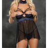 Shirley of Hollywood Women's Two-Tone Lace Caged Ring Babydoll Set in Black/Royal Blue (31400)   Size Small   HerRoom.com