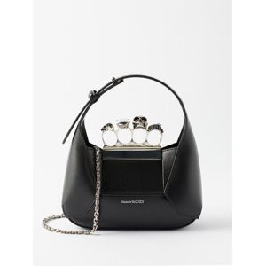 Alexander Mcqueen - Four Ring Small Crystal And Leather Shoulder Bag - Womens - Black - ONE SIZE