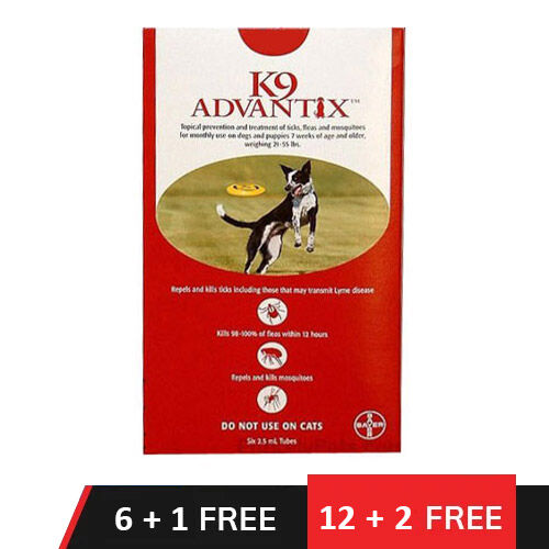 K9 Advantix Large Dogs 21-55 Lbs (Red) 6 + 1 Dose Free