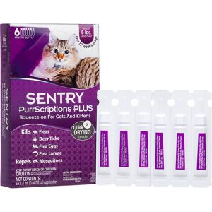 Sentry PurrScriptions Plus Cat & Kitten Squeeze-On Flea & Tick Control, For Cats over 5 lbs., 6 CT, 6 dose