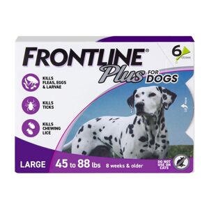 FRONTLINE Plus Flea and Tick Treatment for Large Dogs Up to 45 to 88 lbs., 2 Packs of 6 Treatments