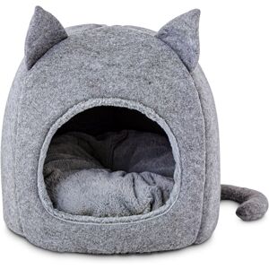 EveryYay Snooze Fest Fellow Feline Hooded Igloo Cat Bed, 15.5" L X 15.5" W X 15" H, Small, Gray