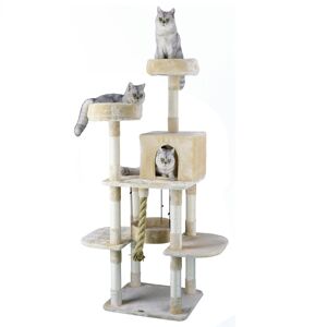 Go Pet Club Beige 61.5" Cat Tree with Giant Rope and Swinging Bed, 45 LBS, Cream