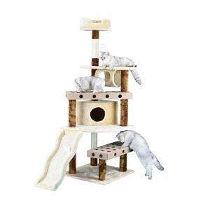 Go Pet Club Beige and Brown 70" Cat Tree with IQ Boxes and Ramp Scratching Board, 52 LBS, Cream