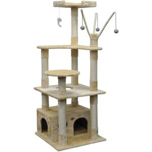 Go Pet Club Beige 65.5" Cat Tree Condo with Dangling Toys, 46.2 LBS, Cream