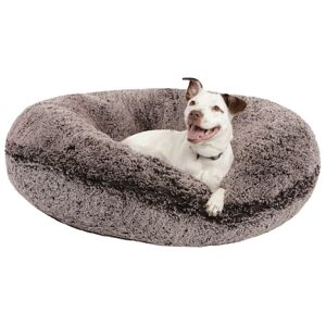Bessie and Barnie Signature Luxury Extra Plush Faux Fur Bagel Dog Bed, 42" L X 42" W X 10" H, Frosted Willow, Large, Gray