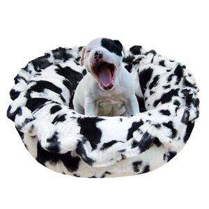Bessie and Barnie Deluxe Ultra Plush Luxury Lily Pod Pet Bed, 24" L X 24" W X 4" H, Black Puma/Spotted Pony, Small