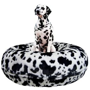 Bessie and Barnie Signature Extra Plush Faux Fur Luxury Bagel Dog Bed, 42" L X 42" W X 10" H, Spotted Pony, Large