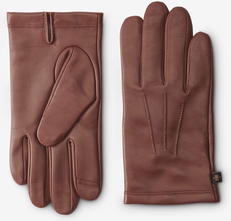 Allen Edmonds Cashmere Lined Leather Tech Gloves in Saddle Brown, size Large