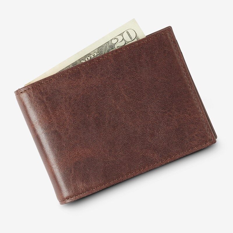 Allen Edmonds Bifold Leather Wallet with Money Clip in Brown Leather