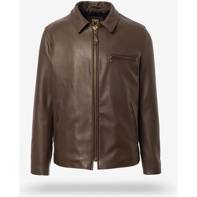 Allen Edmonds Schott N. Y.C. X Allen Edmonds Leather Delivery Jacket in Brown, size XL Allen Edmonds Schott N. Y.C. X Allen Edmonds Leather Delivery Jacket in Brown, size XL