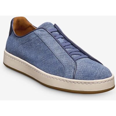 Allen Edmonds Banks Court Slip-on Stretch-lace Sneaker in Denim Printed Suede, size 7.0 D, Leather/Rubber Allen Edmonds Banks Court Slip-on Stretch-lace Sneaker in Denim Printed Suede, size 7.0 D, Leather/Rubber