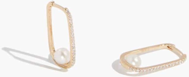 Vintage La Rose Square Pearl Hoops in 14k Gold - Size: One size