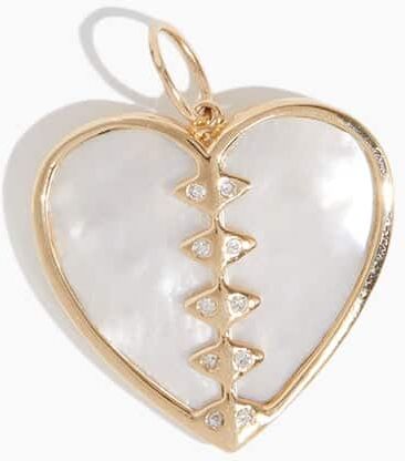 Vintage La Rose Mother of Pearl Cracked Heart Pendant in 14k Yellow Gold - White - Size: One size