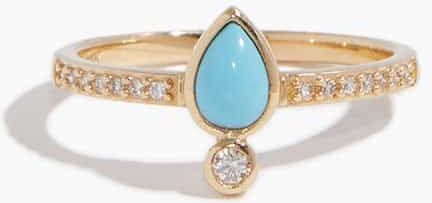 Vintage La Rose Bezel Turquoise Drop Ring in 14k Yellow Gold - Gold - Size: One size