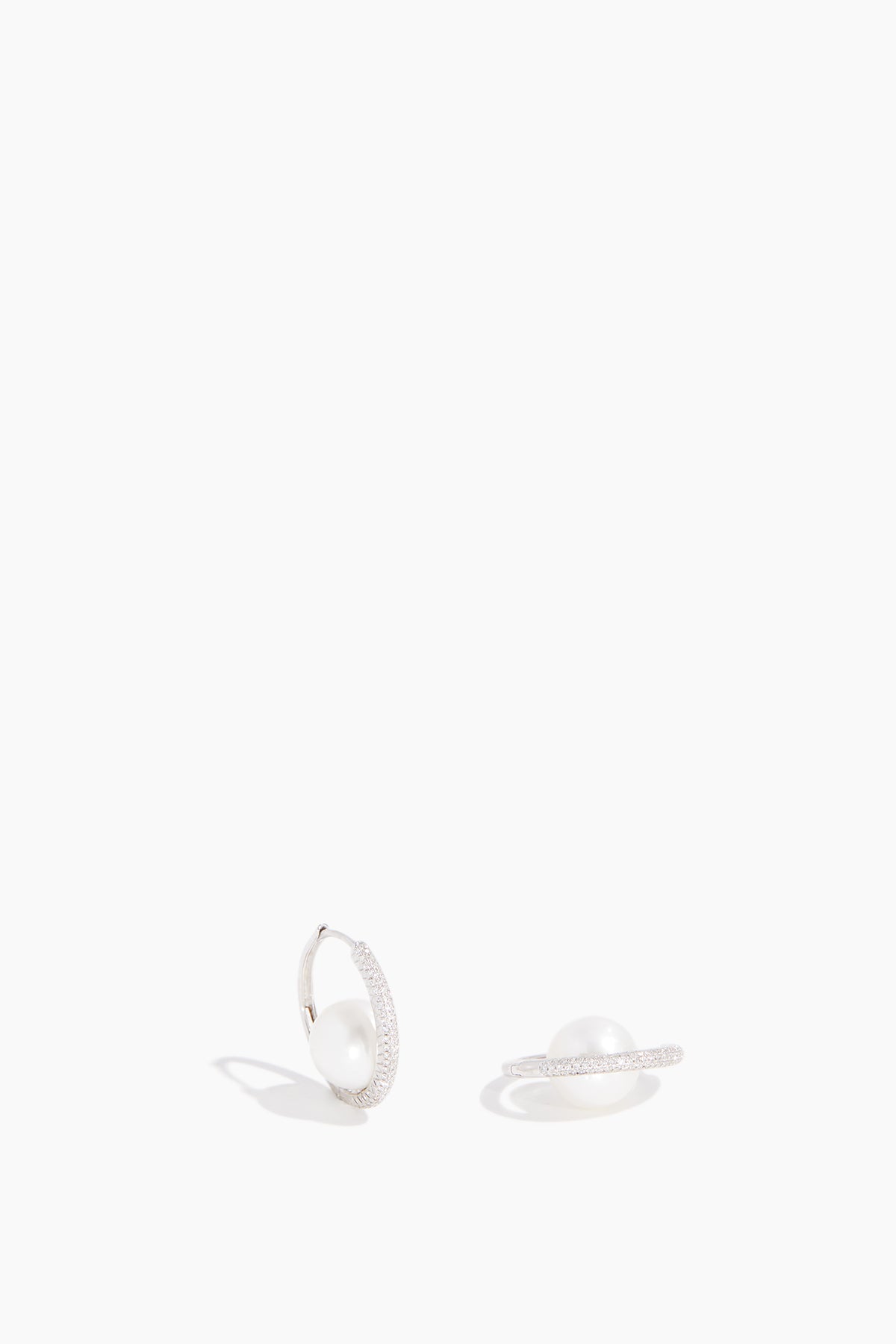 Samira 13 Australian Pearl Pave Diamond Orbit Hoop Earring in 18k White Gold - Size: One size