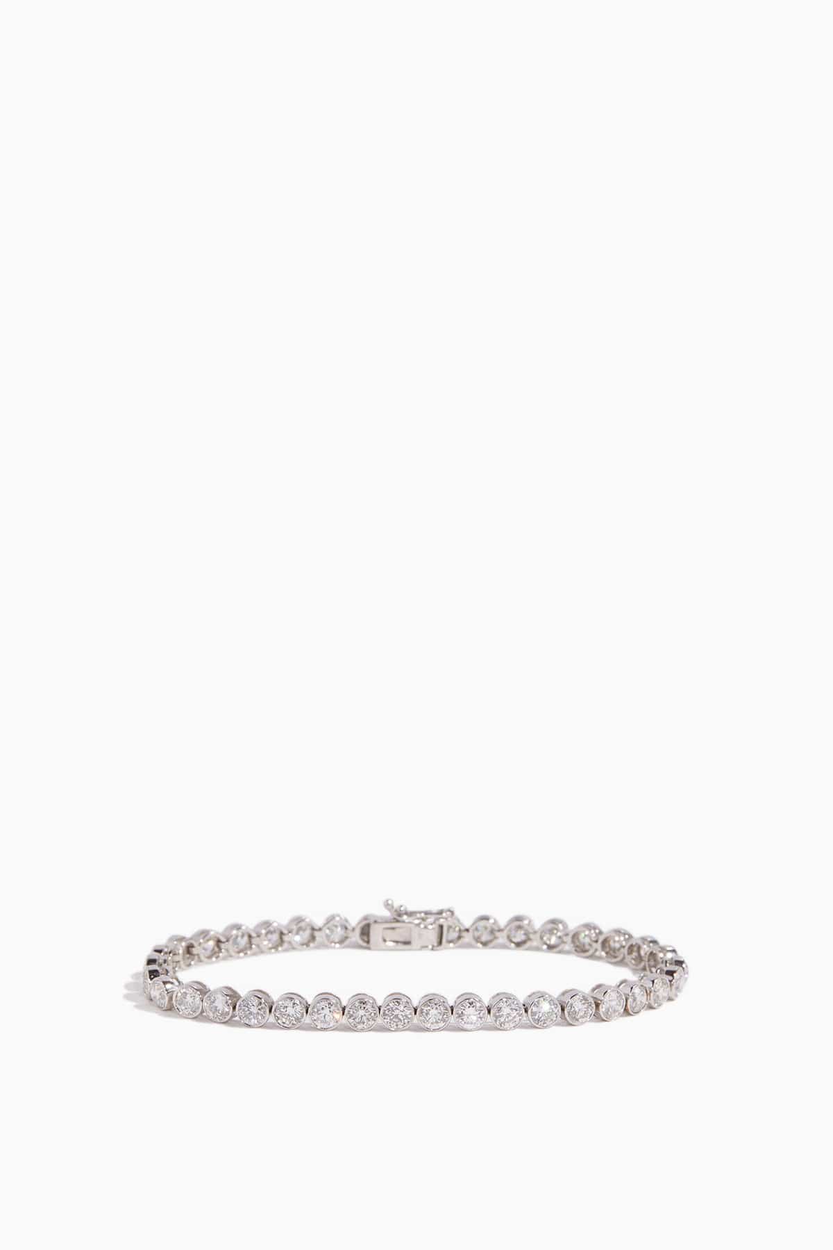 Stoned Fine Jewelry Bezel Set Round Diamond Bracelet in 14k White Gold - Size: One size
