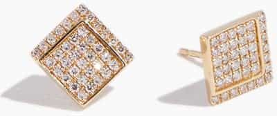 C'est Nuit Pave Diamond Art Deco Square Earring in Yellow Gold - Size: One size