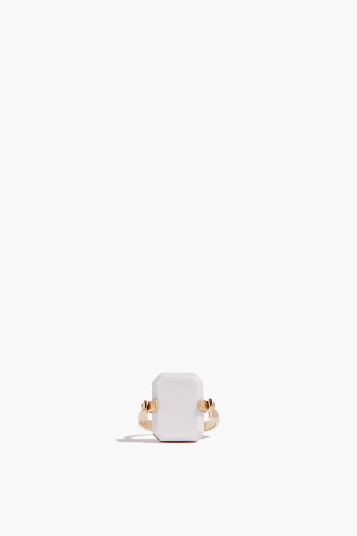 Aliita Deco Sandwich Ring in White Agate/Rhodonite - Size: 13 / 6 US