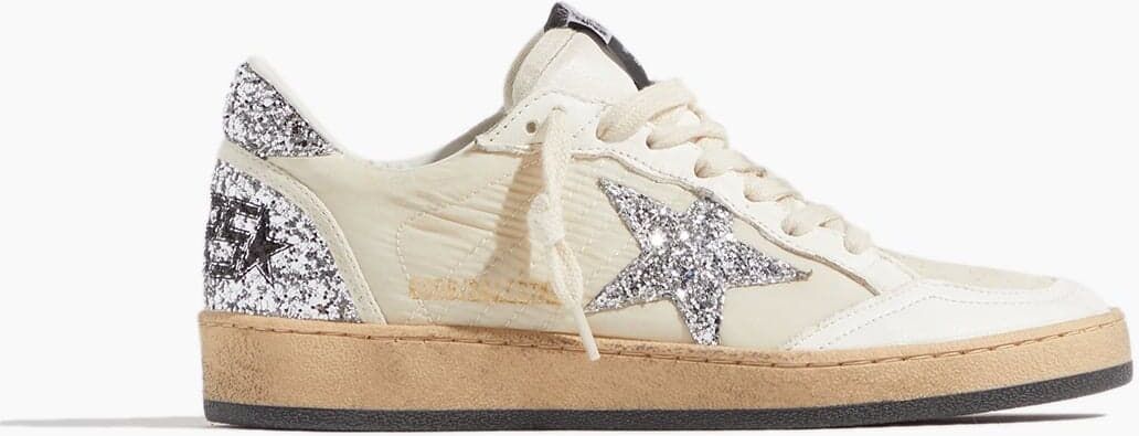 Golden Goose Ball Star Nylon Glitter Star Heel and Spur in White/Beige/Silver - Neutrals - Size: 40