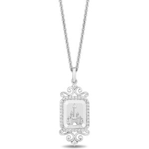 1/7 ct. tw. Disney 100th Anniversary Diamond and White Quartz Castle Centennial Pendant Necklace   Sterling Silver   Size 18"   Enchanted Disney