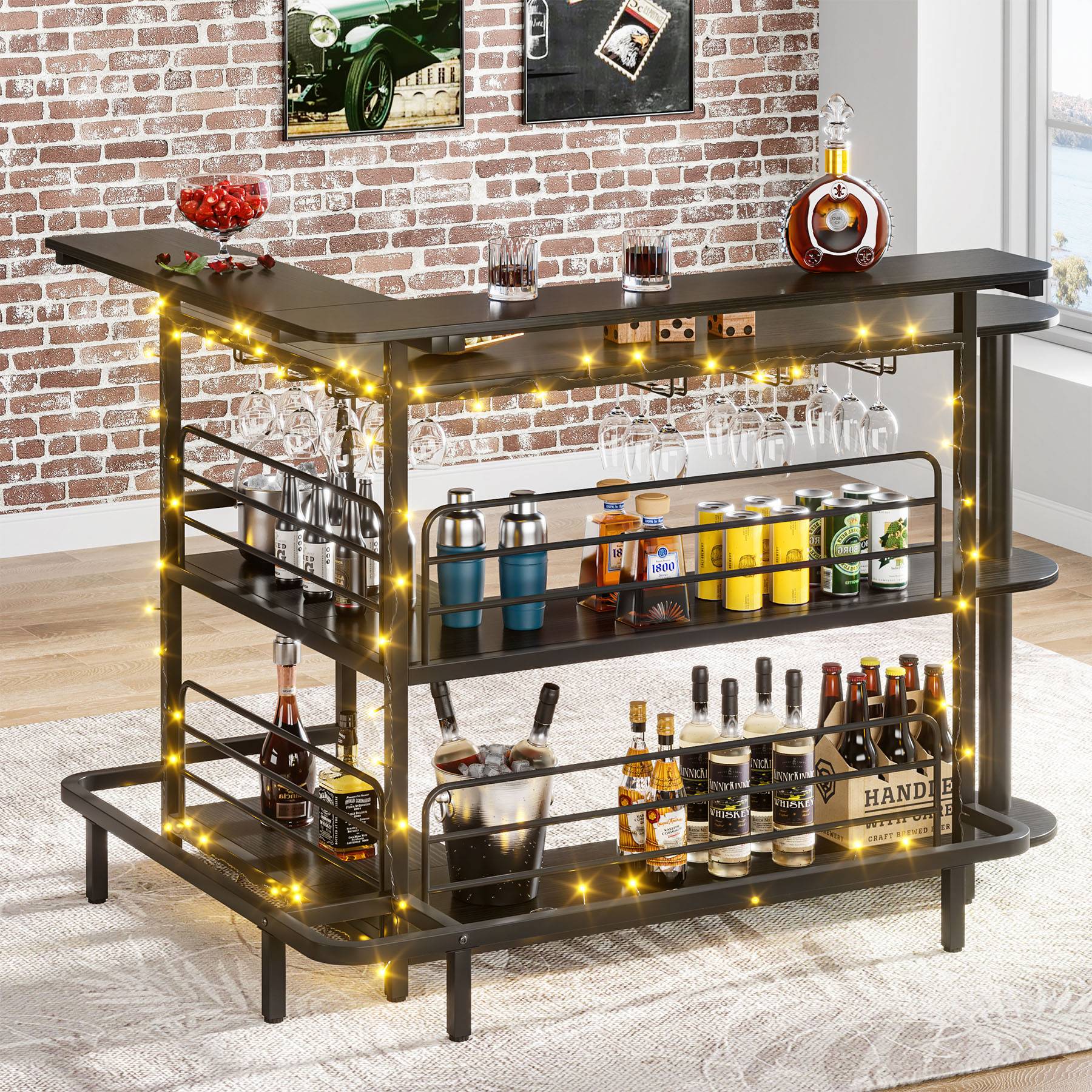Tribesigns Home Bar Unit, 4 Tier L-Shaped Liquor Bar Table with Storage Shelves