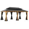 Sunjoy Group Sunjoy Outdoor Patio 13x15 Wooden Frame Hardtop Gazebo with Black Steel and Polycarbonate Hip Roof and Ceiling Hook
