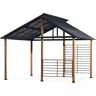 Sunjoy Group Sunjoy 10x12 ft. Wood Gazebo, Outdoor Patio Steel Hardtop Gazebo, Cedar Framed Wooden Gazebo with 2-tier Metal Roof and Ceiling Hook