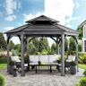 Sunjoy Group Sunjoy Outdoor Patio 15x15 Black Octagon Aluminum Hardtop Gazebo with Metal Ceiling Hook for Costco Only