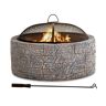 Sunjoy Group Sunjoy 32 in. Outdoor Fire Pit Brown and Gray Patio Fire Pit Wood Burning Stone Fire Pit with Spark Screen and Fire Poker