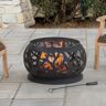 Sunjoy Group Sunjoy 30 in. Outdoor Fire Pit Black Steel Patio Fire Pit Backyard Wood Burning Fire Pit with Spark Screen and Fire Poker