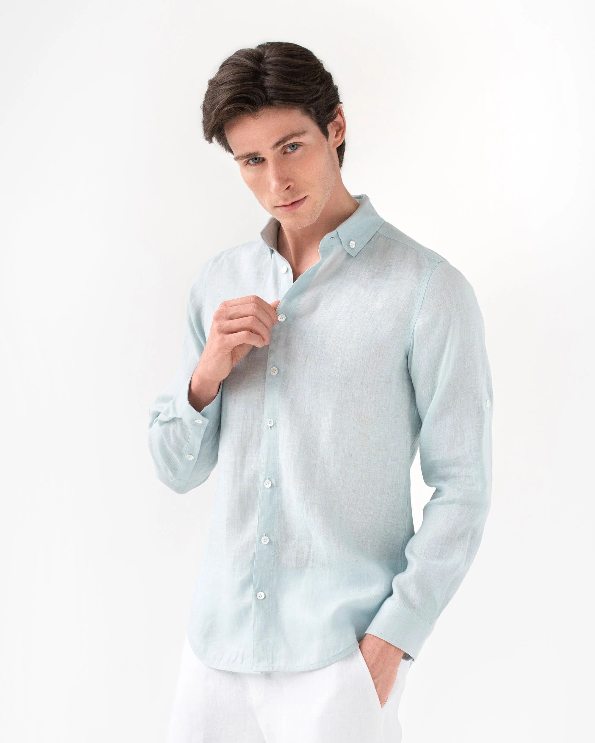 MagicLinen Men's linen shirt CORONADO in dusty blue - L