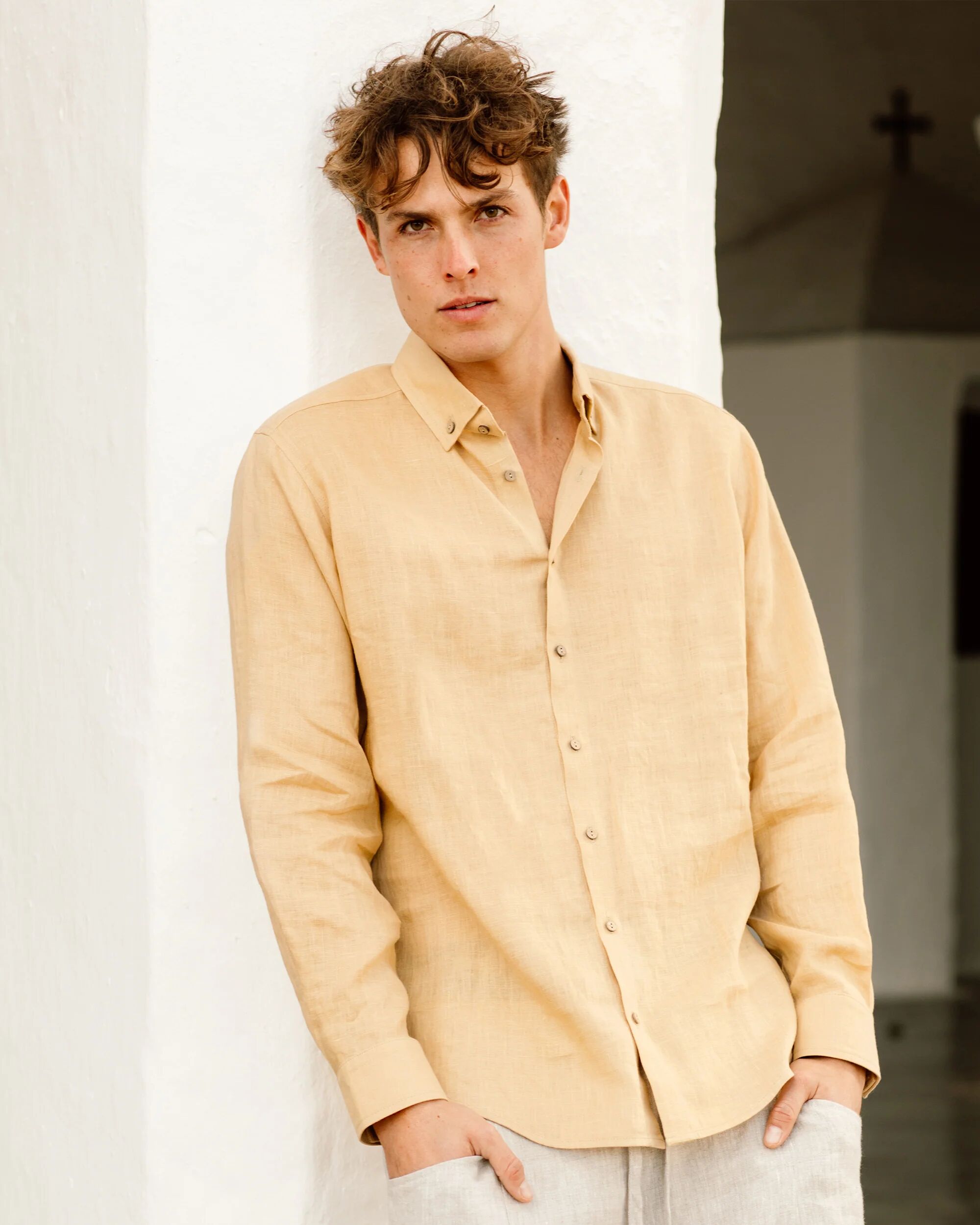 MagicLinen Men's linen shirt NEVADA in sandy beige - L