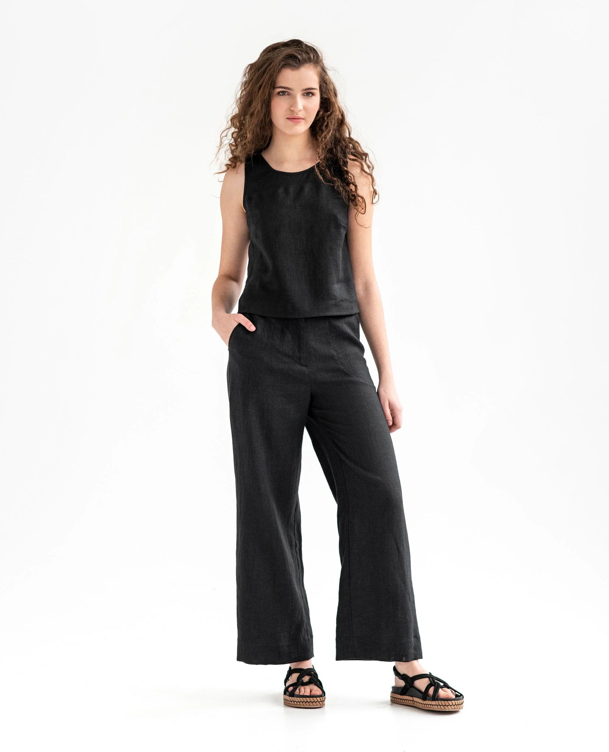 MagicLinen Wide linen pants BANFF in black - S