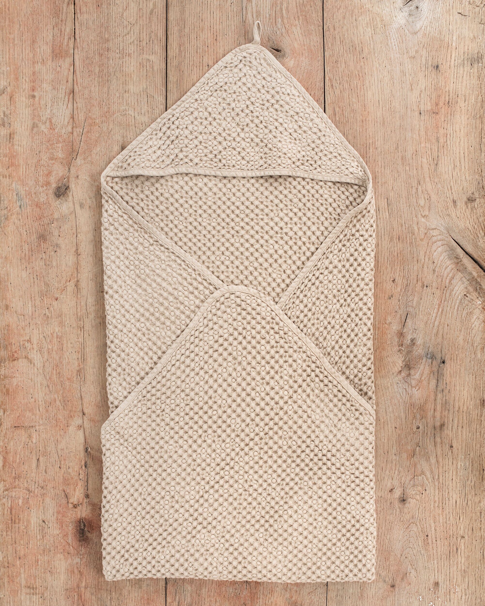 MagicLinen Hooded waffle baby towel in Beige