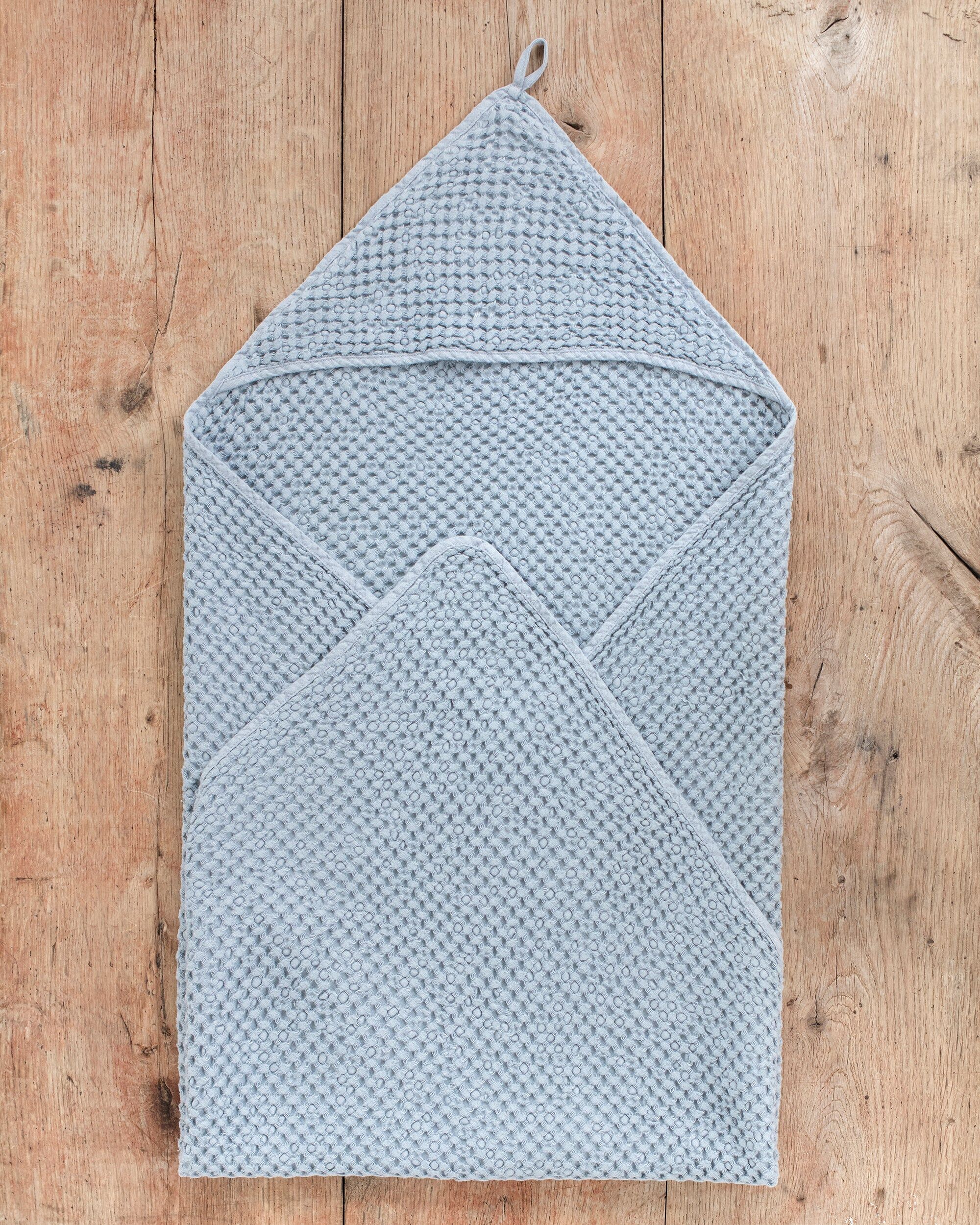 MagicLinen Hooded waffle baby towel in Light gray